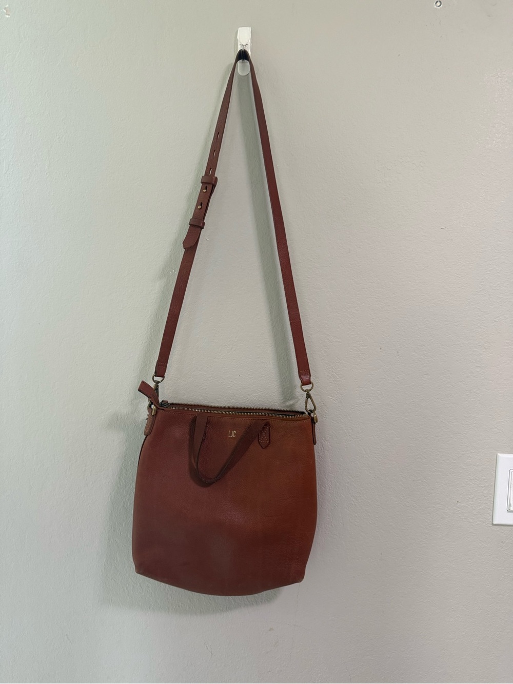 Madewell Cognac Leather Transport Crossbody Tote Bag